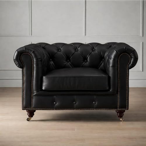 Image of A to Z Furniture Classic Sofa Set Luxury Chesterfield Leatherette Sofa in for Home Living Room & Office (3+2+1=6 Seater Sofa Black)