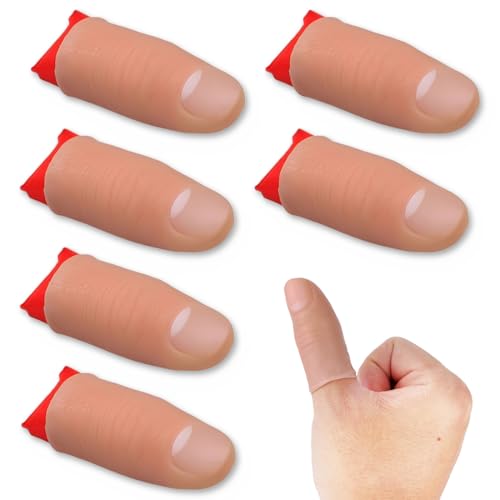 EAVUYIS 6 Pezzi Punte del Pollice Finte Dito Magico in Plastica Morbido Trucco Magia Giocattolo Spettacolo Teatrale e 6 Pezzi Panno da Allenamento Rosso per Adultos Bar Festa Casa Strada