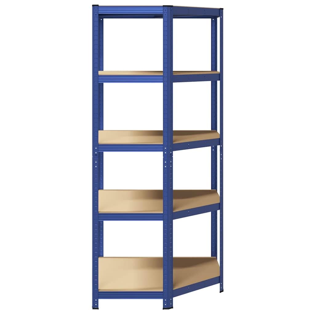 Scaffale angolare con 5 ripiani blu in acciaio e legno per garage