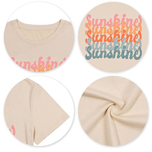 Women Sunshine Graphic Tshirts Funny Colorful Letter Print Tee Shirt Short Sleeve Summer Casual Tee Tops (Apricot, X-Large, X_L) #TOP4