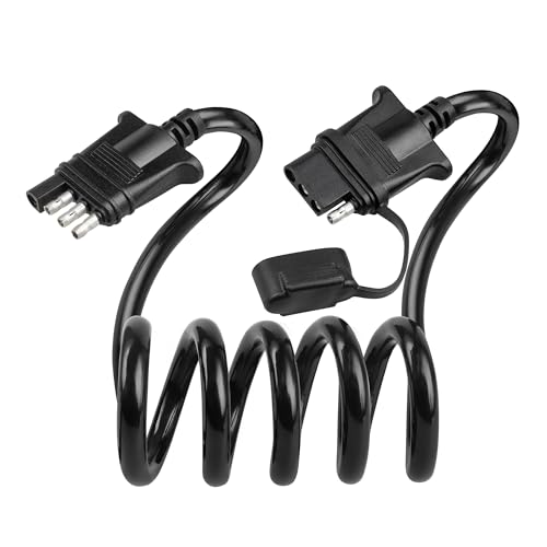 Oyviny 4 Way Flat Trailer Extension Coiled Cable 3 Feet Stretchable 18AWG Vehicle-Side and...