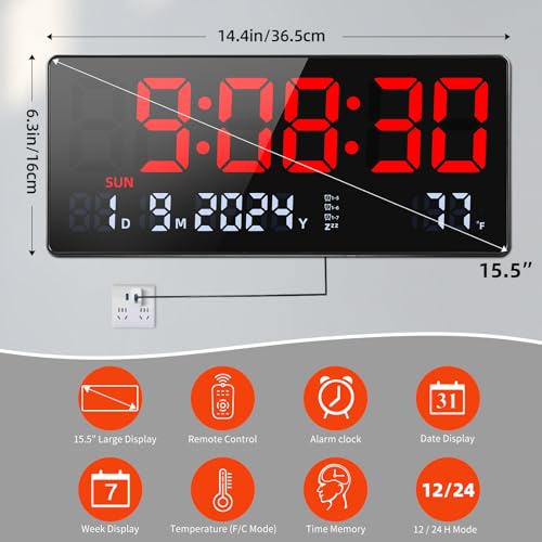 Reloj de pared digital con pantalla de segundos temperatura y fecha completa 3