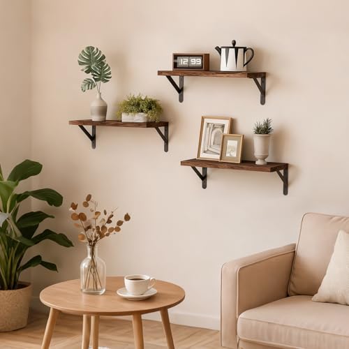 Fixwal Wall Floating Shelves for Home Decor (Brown, Set of 3, 16.5 Inch) - Image 2