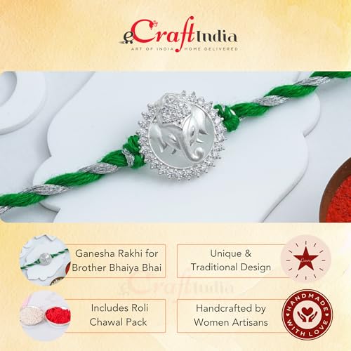 Image of eCraftIndia Ganesha Rakhi for Brother Bhaiya Bhai with Best Bro Ever Fridge Magnet | Roli Chawal Pack