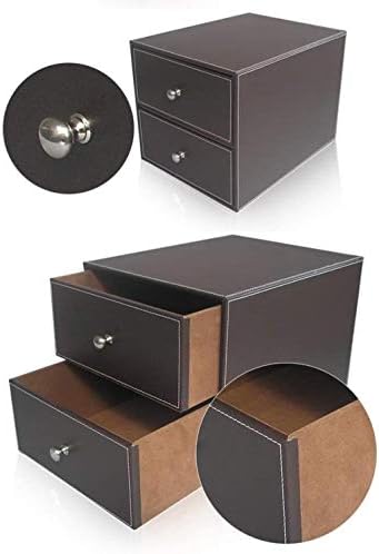 File Cabinets Multifunctional Storage Cabinet, Flat, 3-Layer Drawer Desktop Data Storage Box, Leather Office Cabinet Stacking Cabinet, Desktop Accessories (Brown) (25.5x33.5x24.5cm Coffee Coffee) (2 image 5