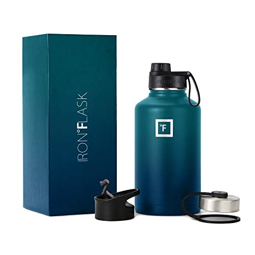 IRON °FLASK Sports Water Bottle - 64 Oz 3 Lids Spout Lid Vacuum Insulated Stainless Steel Modern Double Walled Simple Thermo Mug Hydro Metal Canteen