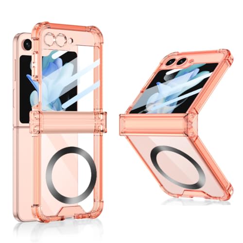 Étui pour Samsung Z Flip 5 antichoc transparent orange avec charge magnétique
