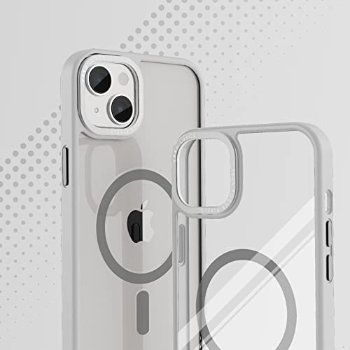 Image of Vaku Luxos Clear Armor MagPro for iPhone 14 Plus Cover Case, Shockproof, Scratch Resistant, Slim, Thin, Military-Grade Metal Ring Camera Protection, Compatible with MagSafe Back Cover - White