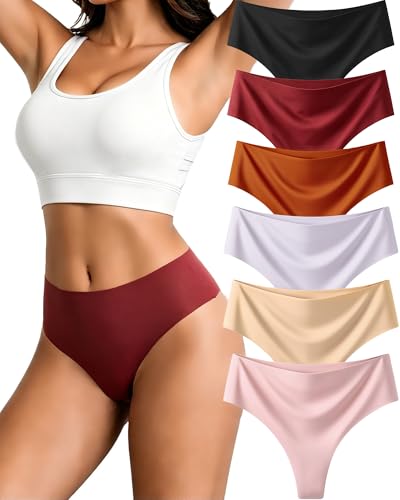 Gleedeal Thongs for Womens High Waisted Seamless Underwear for Women Sexy Breathable No Show No Lines Panties 6 Pack