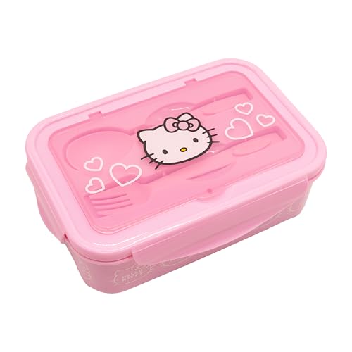 Fast Forward Hello Kitty Bento Lunch Box for Kids | Sanrio Food Container with Utensils | BPA-Free Toddler Lunch Kit with 3 Compartments | Bento Snack Box with Spoon & Fork | Ages 3+