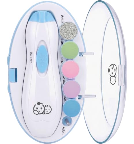 Image of Royal Angels Upgraded 6 in 1 Baby Nail Trimmer with Labeled Case, 4 Colored Pads for Newborns to Toddlers, Whisper Quiet Electric Nail File with LED Light, Safe Manicure Set for Families (Babyblue)