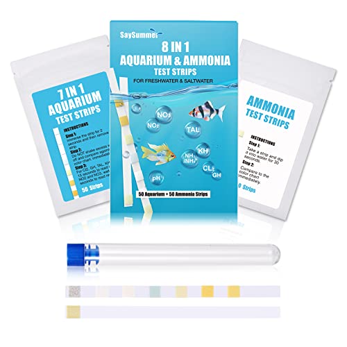 8 in 1 Ammonia Test Kit for Aquarium, Aquarium Test Strips, Fish Tank Test Strips, Aquarium Ammonia Test Strips for Aquarium 100 Counts for Freshwater Saltwater, Testing Ammonia and 7 More