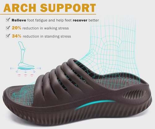 Image of KuaiLu Womens Recovery Sandals With Comfortable Plantar Fasciitis Support,Ladies Orthotic Open Toe Sport Slides Thick Cushion Reduces Stress on Feet,Joints & Back Post-Exercise