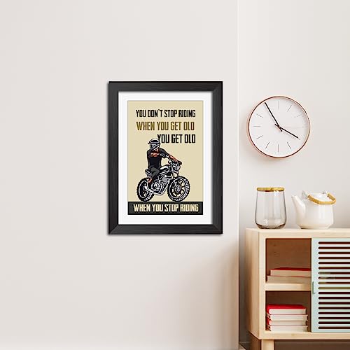 Image of TenorArts Motorcycle Riding Poster Frame Bikers Bullet Rider Motivational Quotes Laminated Photo Framed Painting with Matt Finish Frames (9inches x 12inches) (Get Old)