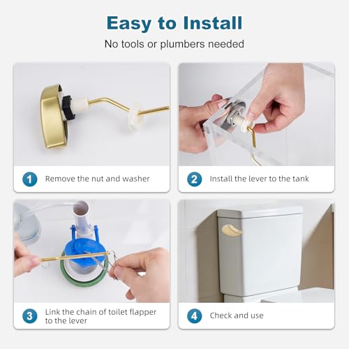 Image of iFealClear Metal Toilet Handle Replacement Compatible with TOTO THU068-CP Trip Lvr for St743S, St406 Soild Brass Toilet Tank Flush Lever, Side Mount Toilet Trip Levers, Brushed Gold