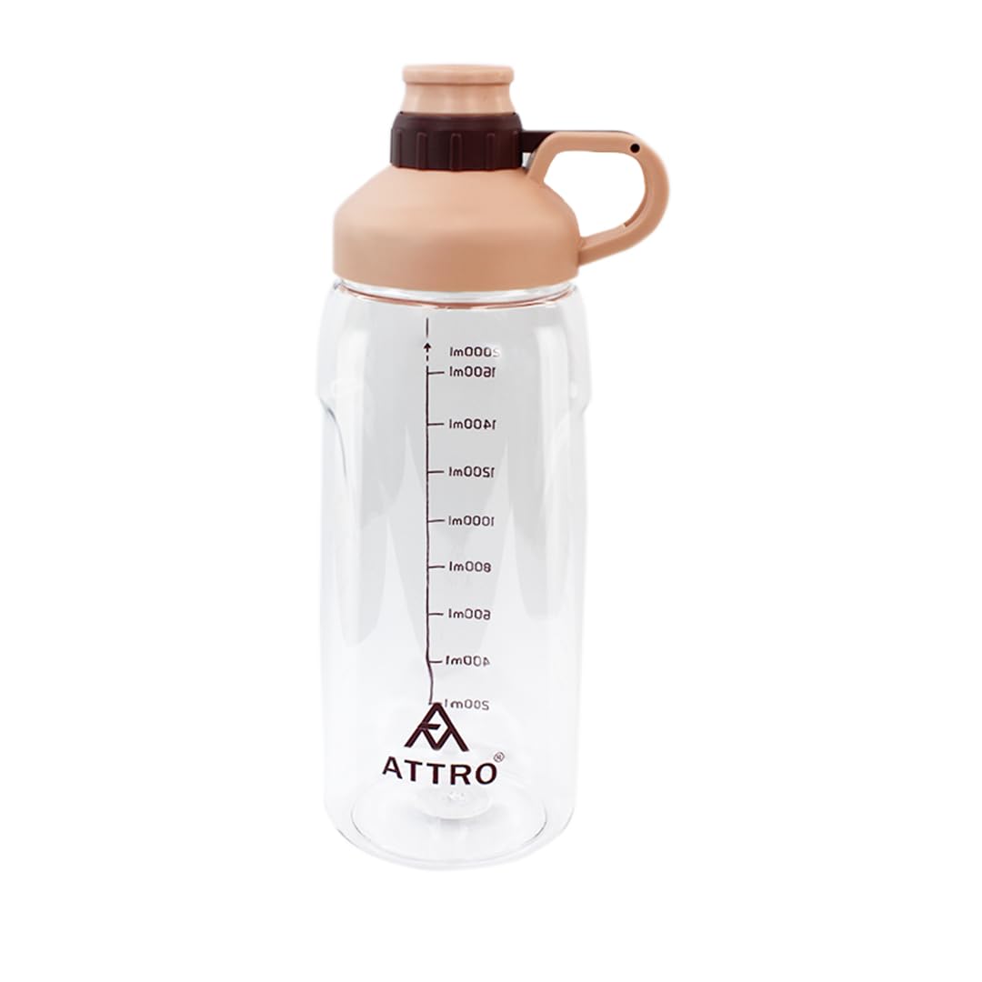 Plastic Hydra Gym 2000Ml Water Bottle with Easy to Carry Grip Handle&Ml Mention for Daily Water Intake Bpa Free Leak-Proof-Peach