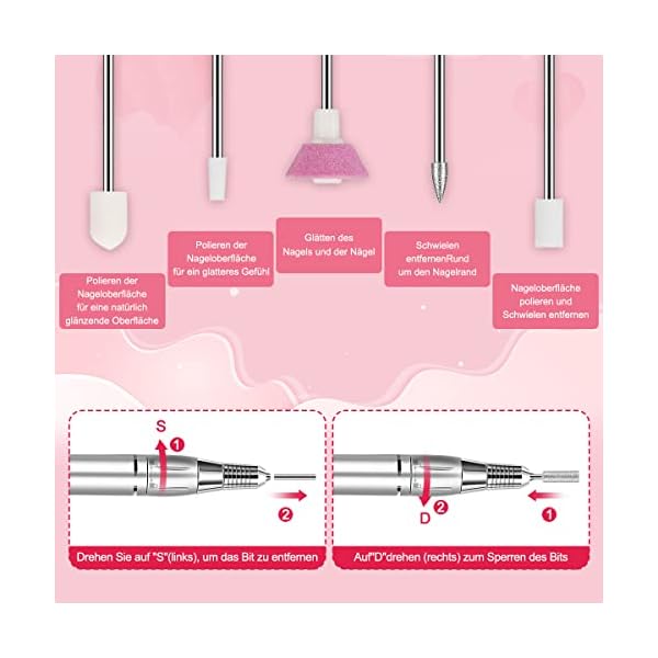 Nagelfeile Elektrisch für gelnägel,NAILGIRLS 11 in 1 Nagel Fräsmaschine,35000 U/Min Nail Drill Nagelfräser Set,Maniküre… – Bild 6
