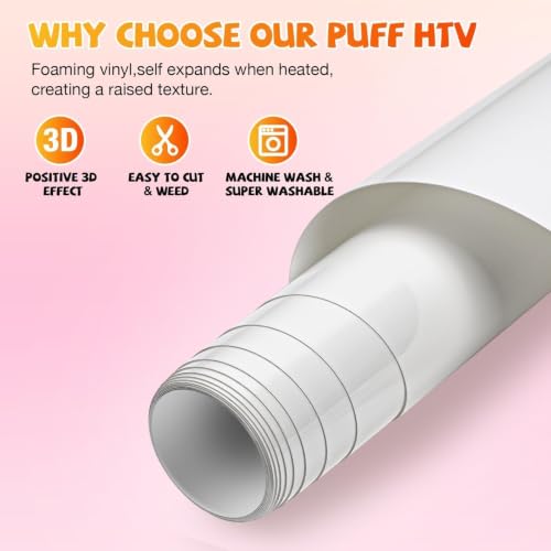 Image of VinylRus Puff HTV Heat Transfer Vinyl Roll, White, 12 inch x 6FT