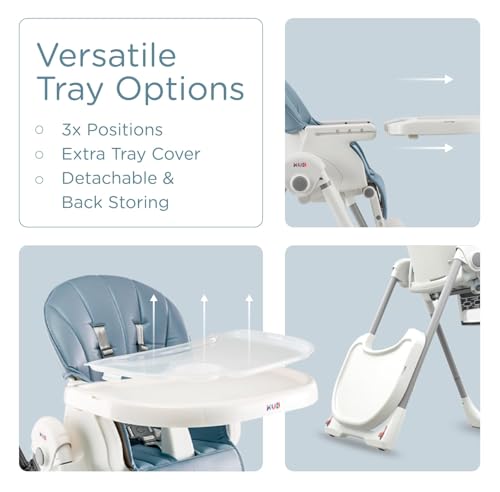 KÜB 3-in-1 Foldable Baby High Chair (Blue) | Multifunctional Infant High Chairs for Babies and Toddlers | Removable Seat & Tray for Easy Clean | 7 Height & 4 Recline Adjustable | 2 Locking Wheels