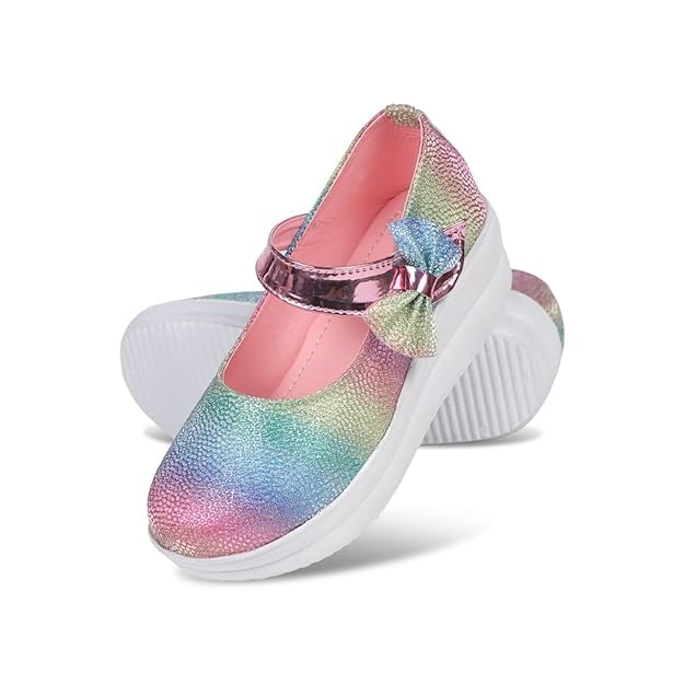 MUKUNDA FOOTWEAR Girls' Kids Pink Rainbow Glitter Special Occasion Flat Ballerina Shoes/Shiny Shoes 3 41S NrNRQ9L