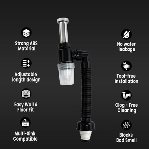 Image of New Ware PVC Bottle Trap With Waste Outlet Pipe for Kitchen Sink-Wash Basin-Transparent Bottle Trap for easy Cleaning-Flexible 9 inchinch PVC Pipe with Extend length of 25 inchInch-Odor-Less rubber-Down Comer