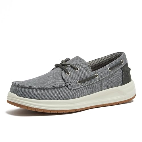Lands' End Canvas Boat Shoes Men, Deck Shoes Mens Boat Shoes Slip Ons - Navy Blue, Tan Brown or Grey Mens Casual Shoes - Light Graphite, 9 Medium by Lands' End - Used condition - US$36.61