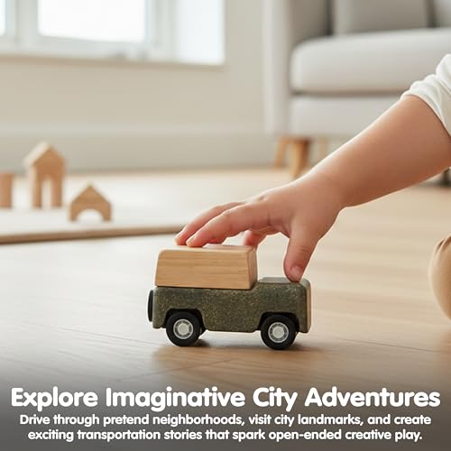 Image of PlanToys Grey Wagon Wooden Montessori Pull Along Toy | Early Movement, Balance and Practical Life Exploration | Eco Friendly Wagon for Indoor and Outdoor Play