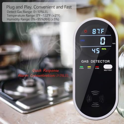 Natural Gas Detector, 3 in 1 Plug-in Propane Gas Detector(Gas, Temperature and Humidity Display), Combustible Gas Detector for Home & RV Gas Leak Detector for LNG, LPG, Methane - Image 6