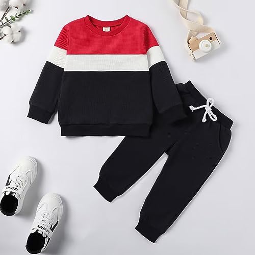 Image of Kid Toddler Boy Clothes Color Block Sweatshirt and Casual Pants 2Pcs Boys Fall Winter Outfits 1-5T
