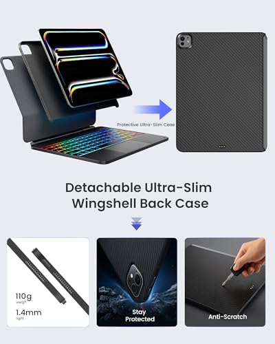 Image of typecase Edge+ Keyboard Case for iPad Pro 13 M5 /M4, Portrait & Tablet Modes | Detachable Back Case, Magnetic Floating Stand,Larger Click-Anywhere Trackpad, 11-Color Backlight,Pencil Holder,Carbon Fiber