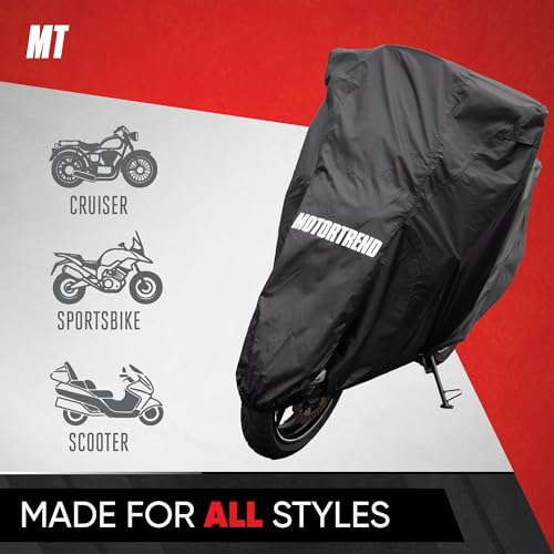 Image of Motor Trend SportsFlex Universal Fit All-Weather Heavy Duty Motorcycle Cover, Waterproof All Seasons Indoor Outdoor Protection, Sport Bikes Cruisers Scooter Touring Off-Road 104 inch(L) x 41 inch(W) x 50 inch(H)