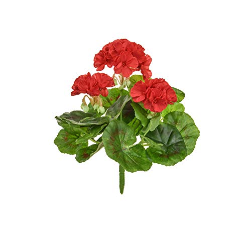 FloristryWarehouse Geranium Bush Artificial Silk Upright 23cm Red Hanging Basket Window Box Flowers