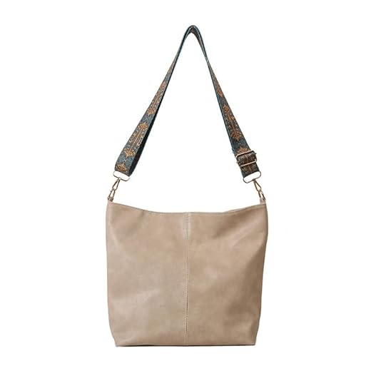 Bolsa Transversal Feminina Retrô Alça Larga, Bolsa Tiracolo de Ombro Moda Casual, Bolsas Femininas Média Pequena Versátil (Bege)