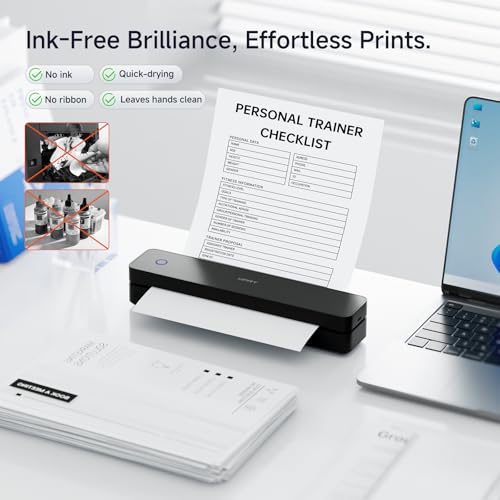 Image of HPRT Portable Thermal Printer-Inkless Printer, Supports Thermal Paper&Labels, Multi-User Bluetooth, Compatible with iOS /Android /Laptop for Home /School /Travel,MT610 Black-203dpi&200Sheets&Case Kit