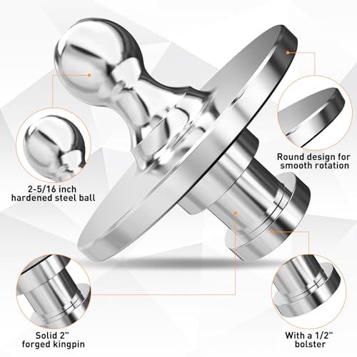 Image of Nilight Fifth Wheel to Gooseneck Ball Adapter, Kingpin to 2-5 /16 Inch Gooseneck Ball Towing Receiver Adapter for Trailer Tractor w / 30,000lbs Max Load, Silver