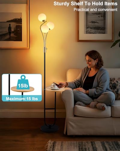 Image of Lightdot Dimmable Gold &Black Floor Lamp with Tray 65IN Mid Century Standing Lamps with Shelf, 3000K Warm White Bulbs Included, Modern Globe Floor Lamp for Living Room /Bedroom /Sofa Beside /Corner Decor