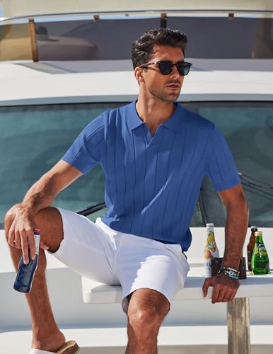 Image of COOFANDY Mens Polo Shirts Short Sleeve V Neck Knit Shirts for Men Casual Old Money Clothes Mens Golf Shirt