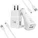 Sharko Adaptive Fast Charger Kit for Samsung Galaxy S7/S7 Edge/S6/Note5/4 /S3 (Wall Charger + Car Charger + 2 x Micro USB Cable) White (S7 Fast Charger Set)