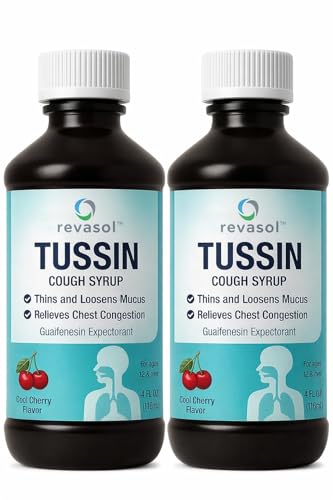 Revasol Tussin Cough Syrup, Mucus Clear for Phlegm and Congestion, Tussin Guaifenesin Liquid & Chest Decongestant for Adults and Kids 12 and Up, Expectorant Mucus Support Liquid 2 Pack