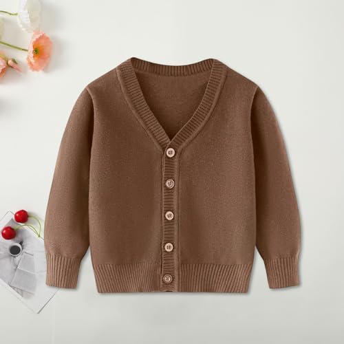 Little Kid Boys Girls Knit Sweater Long Sleeve V Neck Solid Color Button Down Cardigan Winter Fall Warm Knitwear4