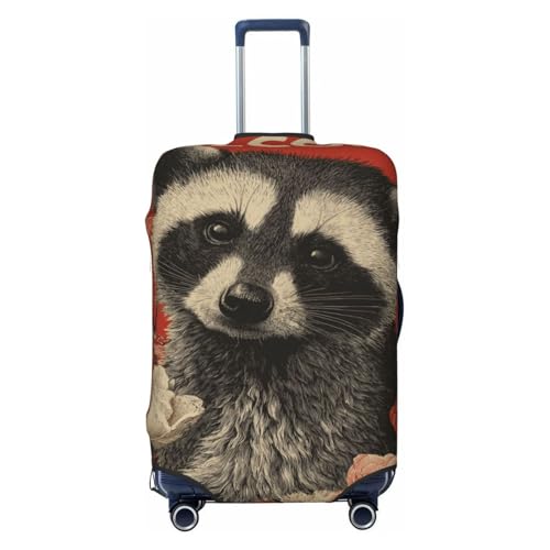 Raccoon With Flowers Roses Its Head Elastic Travel Luggage Covers Dustproof Scratch-Resistant Suitcase Protector Fit 22-24 Inch