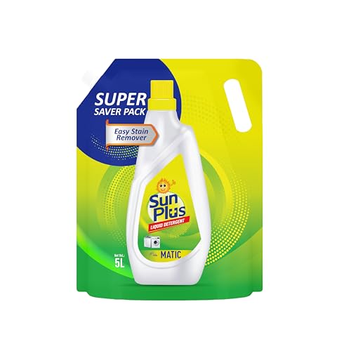Image of Sunplus Liquid Detergent - 5L Pouch, Matic Laundry Liquid for Clothes, 100 Washes | Easy Stain Remover | Active Fresh Technology | Safe on Skin | Hot & Cold Water Use | Fabric Care