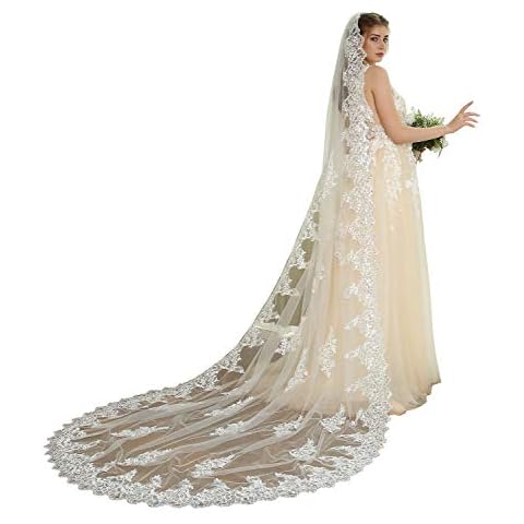New Deve Newdeve Womens 3M 1T White Wedding Bridal Veils with Free Comb (White) Large Cover