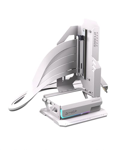 EZDIY-FAB Shield ARGB - Soporte vertical para GPU con cable elevador PCIe 5.0, soporte vertical de GPU compatible con la serie RTX 50, ángulo ajustable de 20 grados, instalación magnética y ranura de