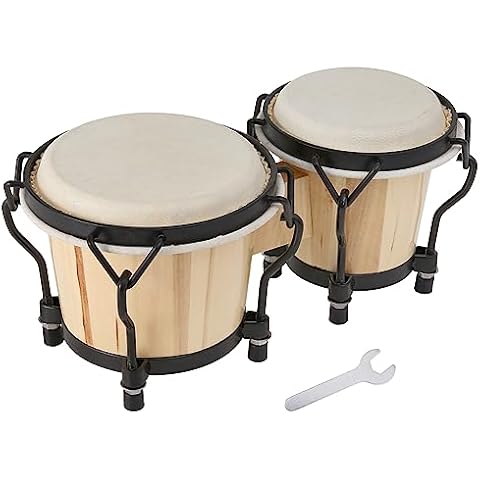 MUSICUBE Bongo Drum Set for Kids Adults 4” and 5” Tunable Hand-Crafted Wooden Bongos Percussion Instrument with Tuning Wrench Mini Bongo Drum Toys (Natural Skin) Cover