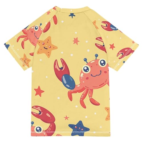 Cartoon Orange Crab and Stars Kids Bathing Suit Sun Protection Sports Clothes Swimwear Beach Tops 3T2