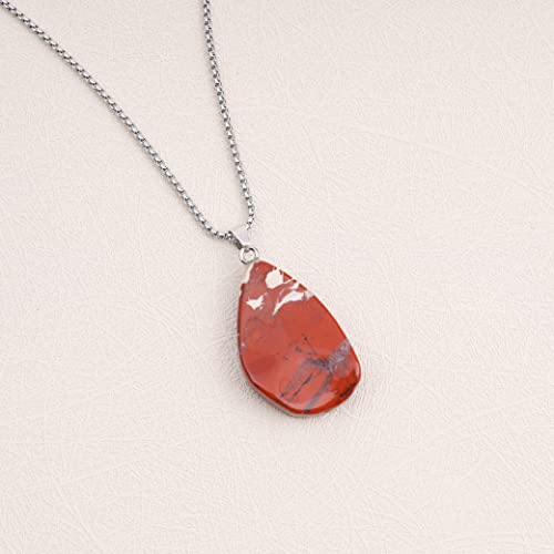 Gavu Stainless Steel Wave Red Jasper Stone Necklace For Men 22" #TOP4