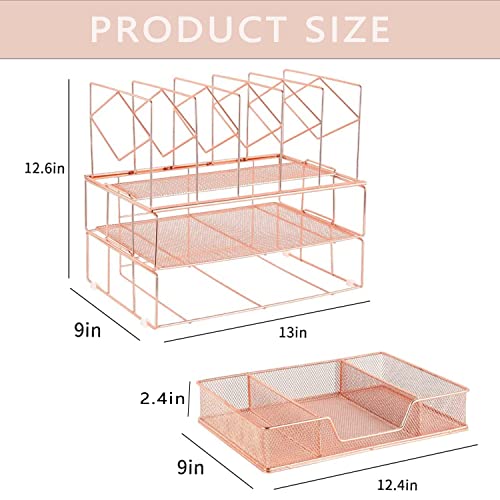Youbetia Rose Gold Desk Organizers, All In One Desktop File Organizer With File Sorters + Drawer, Desk Accessories & Workspace Organizers With Paper Tray For Office Supplies #TOP2