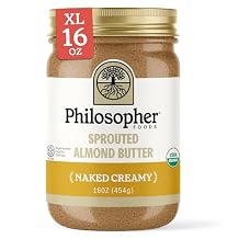 Philosopher Foods - Naked Creamy Organic Sprouted Almond Butter - 16 oz - Stone Ground Regenerative Organic Creamy Almond Nut Butter No Sugar Added