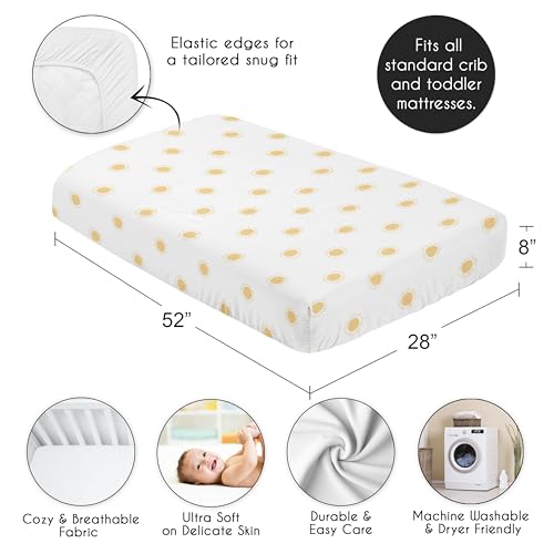 Image of Sweet Jojo Designs Fitted Baby Crib Sheets (White and Yellow Boho Sun) for Boys or Girls, Infant Nursery, Toddler Room - Standard Size (Bohemian, Celestial, Sky, Desert, Sunshine, Outdoors, Nature)
